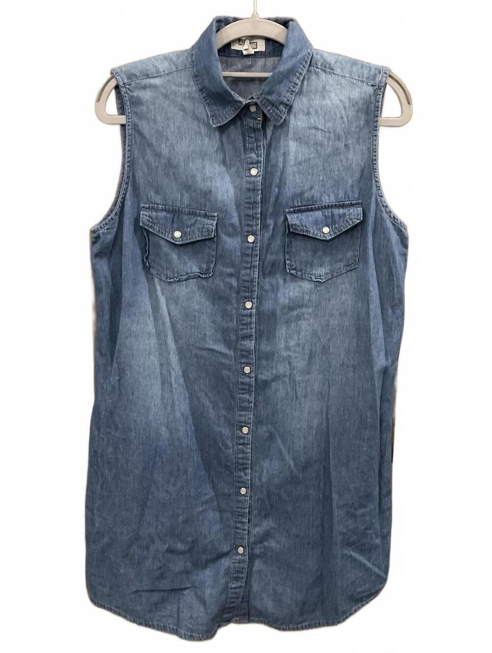 Ali & Kris Womens Sleeveless Blue Denium Snap Button Front Dress Size M